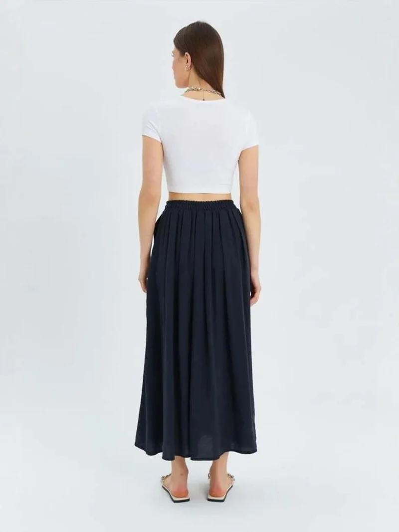 Mixray Black Mixray High-Waisted Long Skirt with Pockets for Women | Best Price UAE